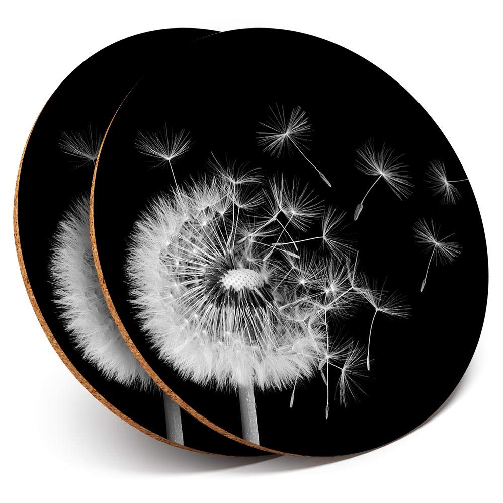 Destination Vinyl Ltd Multicolor 2 X Round Coasters - Dandelion Plant Fun - Cork Backed Home Kitchen Accessory Tea Coffee Mug Mat #39655