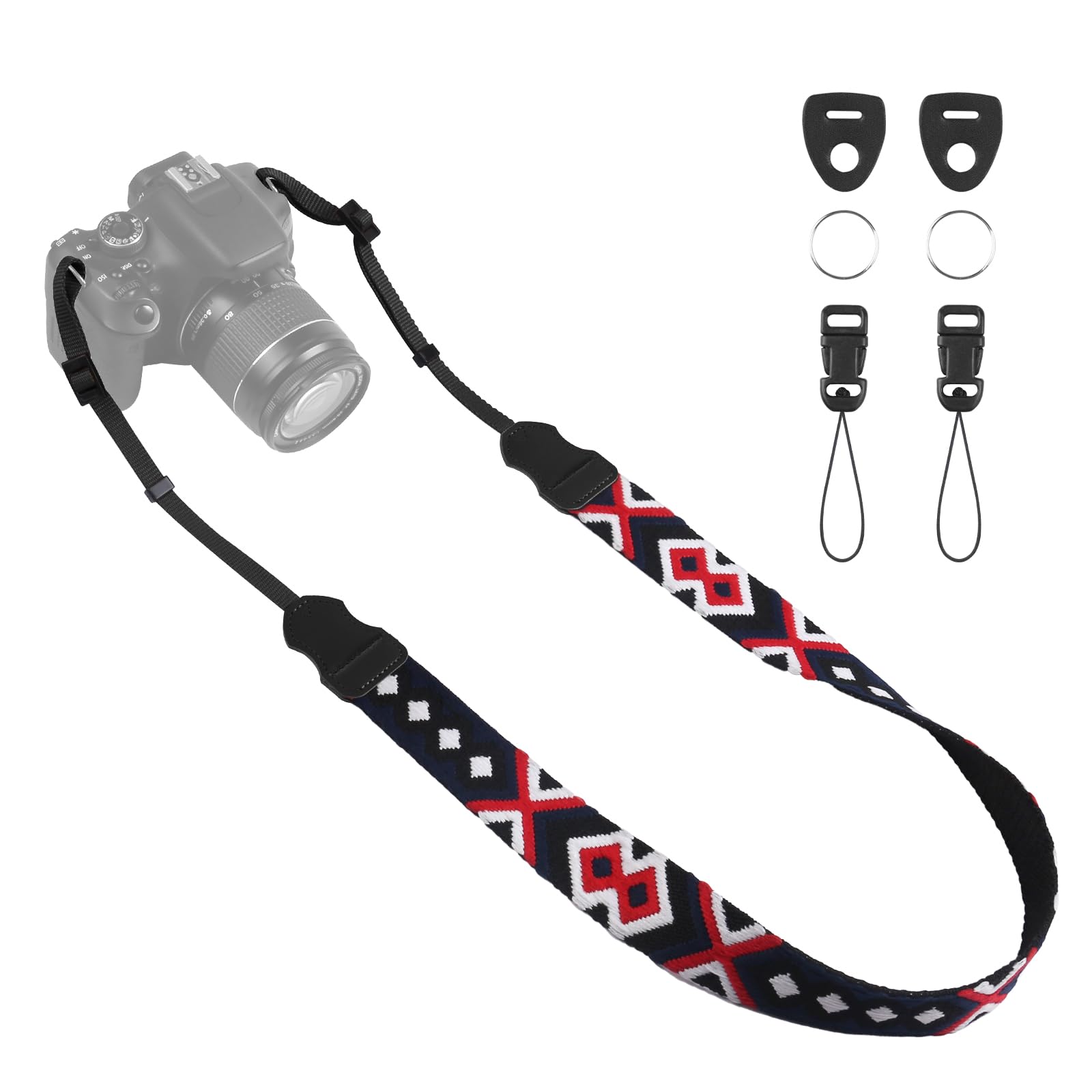 Universal Camera Strap - Camera Neck Strap, Adjustable Shoulder Straps Compatible with Canon, Fujifilm, Nikon, Olympus, Panasonic and other SLR and mirrorless cameras - Red Black and White Weave