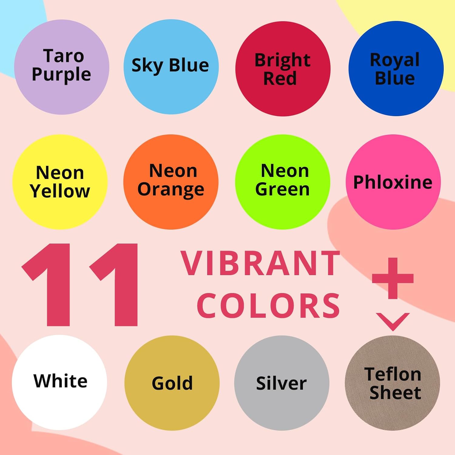 HTVRONT Heat Press Mini Heat Press Machine & HTVRONT Neon HTV Heat Transfer Vinyl - 12 Pack with 11 Assorted Colors Iron on Vinyl and 1 Teflon Sheet, Neon HTV Sheets