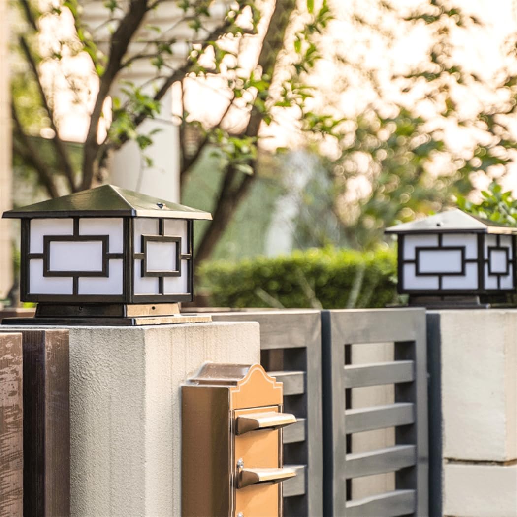 Modern Post Cap Light Chinese Style Square Pillar Lights Classical Garden Lantern Column Pedestal Light Fence Outdoor Column Lamp Fits 4x4 5x5 6x6 Wooden Patio Deck Yard Decor