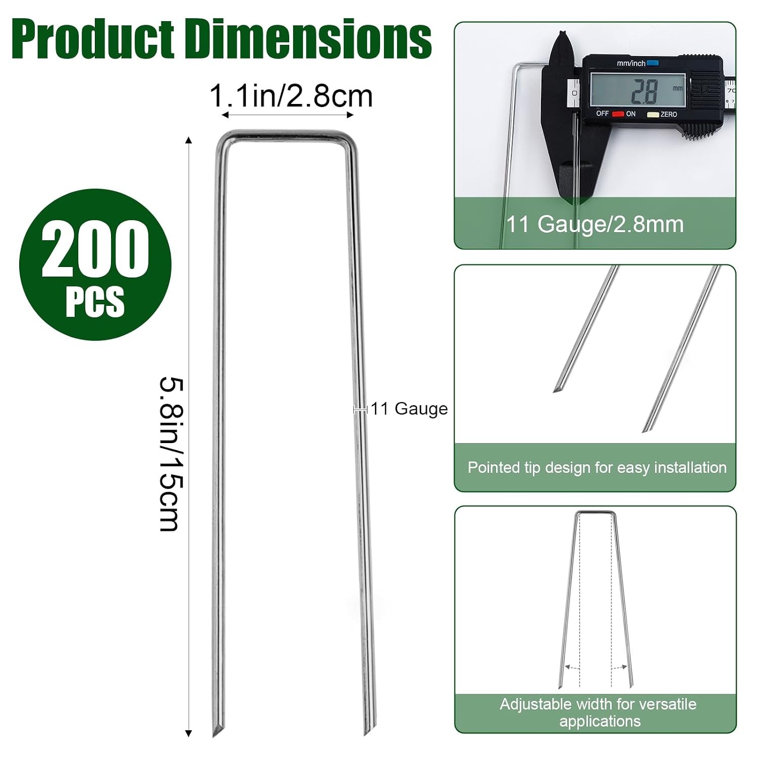 200 Pack Landscape Staples, 6 Inch 11 Gauge Steel Garden Stakes, U Shaped Yard Pins for Lawn, Weed Barrier, Landscape Fabric and Ground Cover