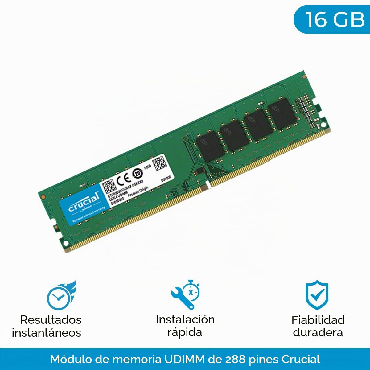 Crucial CT16G4DFD8266 - Memoria RAM de 16 GB (DDR4, 2666 MT/s, PC4-21300, Dual Rank x 8, DIMM, 288-Pin), Verde