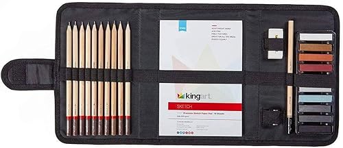 Miniatura 3 de KINGART 140 DIBUJOS Y DIBUJOS 25 uds. Juego de viaje, lápices y pasteles de grafito y carbón y suministros adicionales, kit de dibujo artístico para