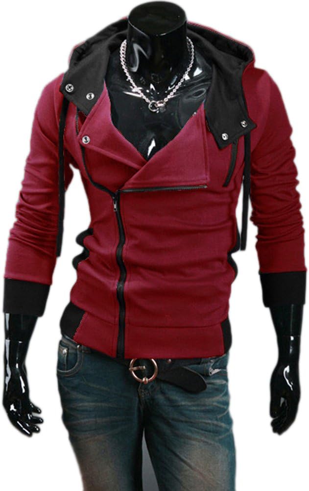 CNSELL Men's Oblique Zipper Jacket Cosplay Costumes Hoodie II Coat Red