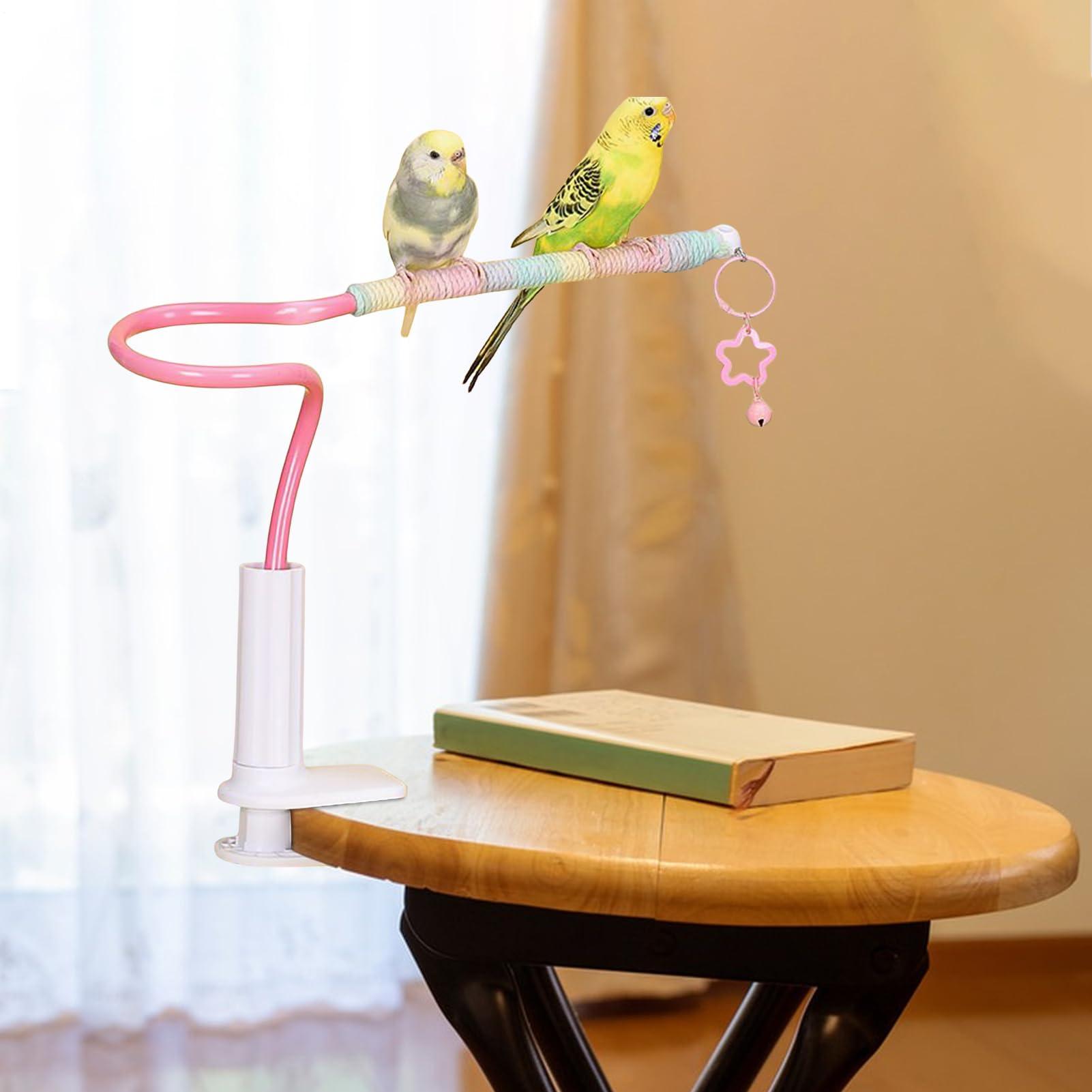 Parrot Desktop Inteřactive Perch, Rainbow Cotton Rope Stress Relief Toy, Non-Šlip Desktop Pērch For Budgies Cockatiels, For Relaxation Self-Entertainment Training, 1 Peřch — view 2