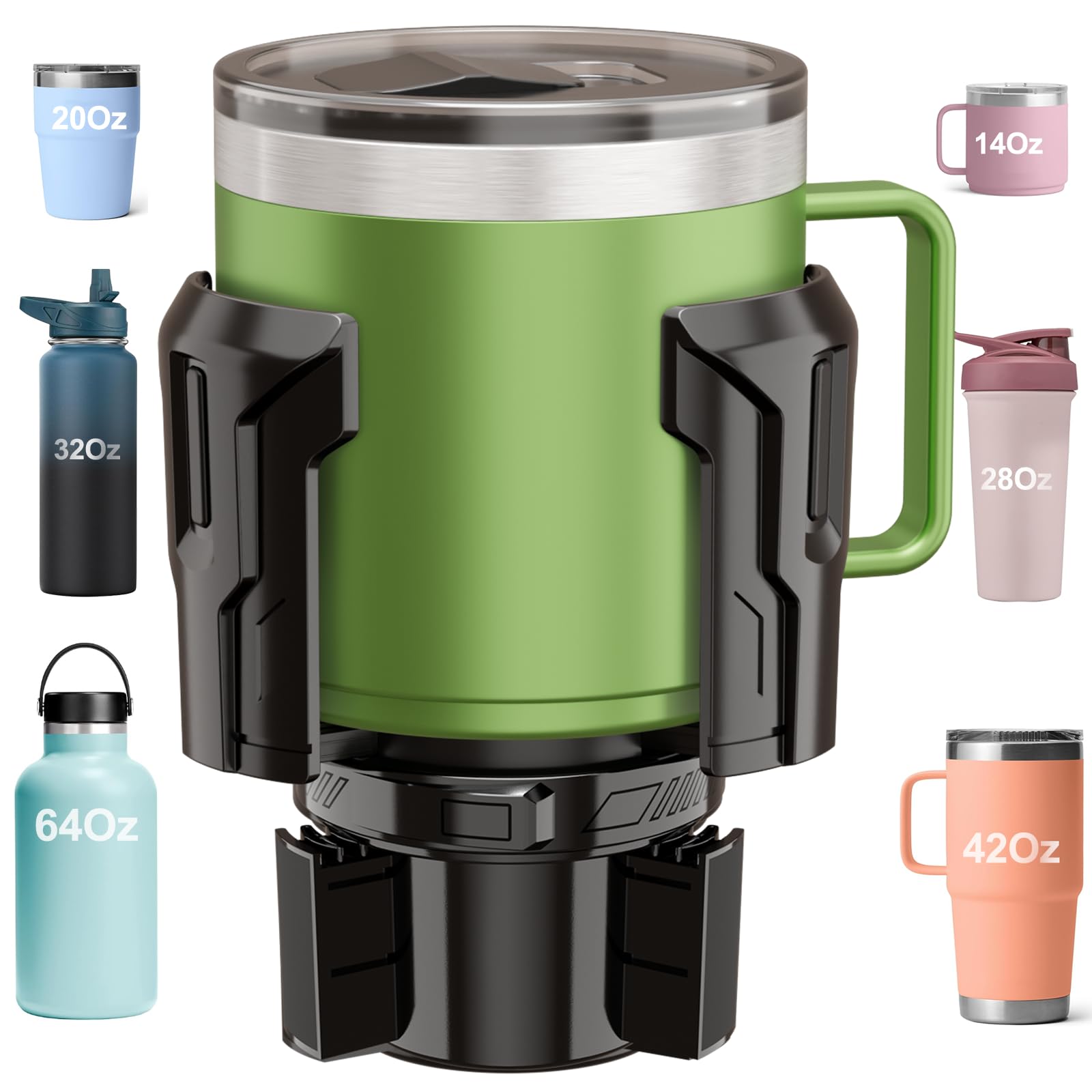 Cup Holder Expander, Upgraded Car Cup Holder Expander for Yeti, Hydro Flask, Nalgene, Takeya, Camelbak, Ramblers, Owala, Tumblers, Mugs, Bottles in 2.6"- 4.8", No Tools Required