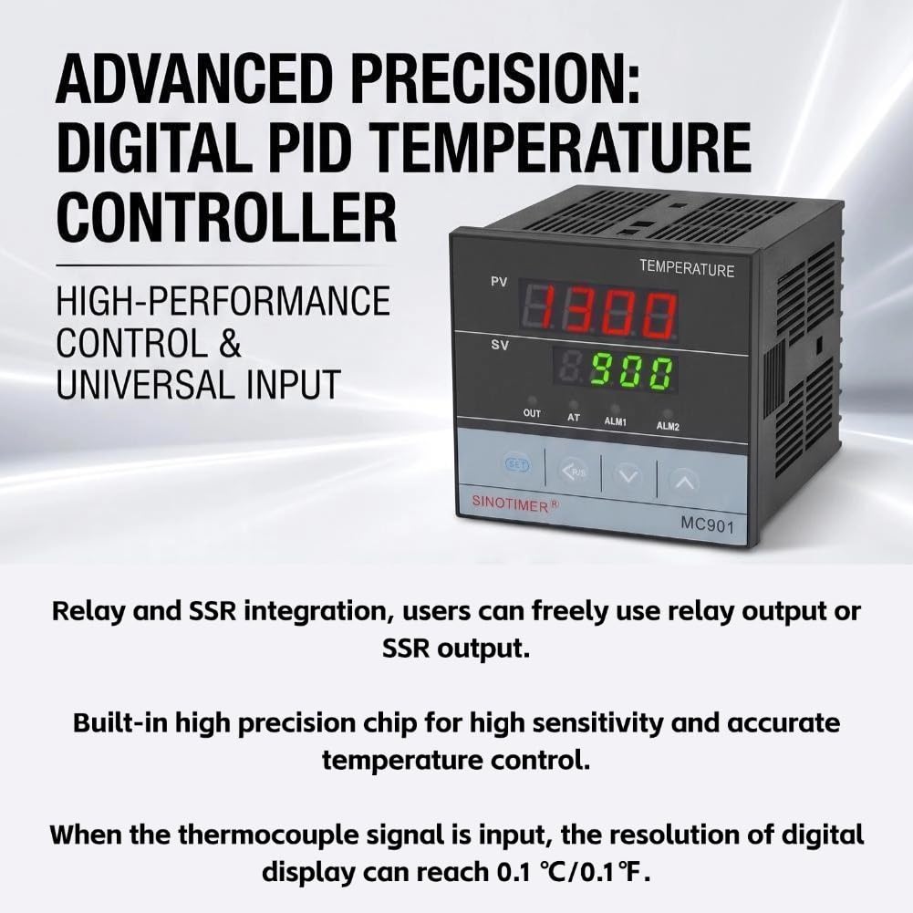 Digitaler Temperaturregler, MC901 PID-Temperaturregler K Typ PT100 Sensoreingangsrelais SSR-Ausgang für Selbstgebräu, Aquarium-Heizung