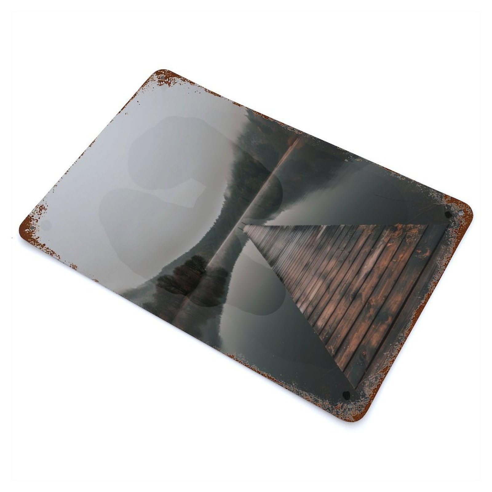 Journey Into Silence Rustic Tin Plaque 11.8"x7.9", Ideal for Shed, Workshop And Garage Wall Decor