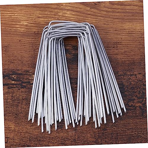 balacoo 100 piezas U-Clavos galvanizados para suelo para césped y jardín Clavos de acero duraderos para asegurar tiendas, toldos y paisajismo miniatura 2