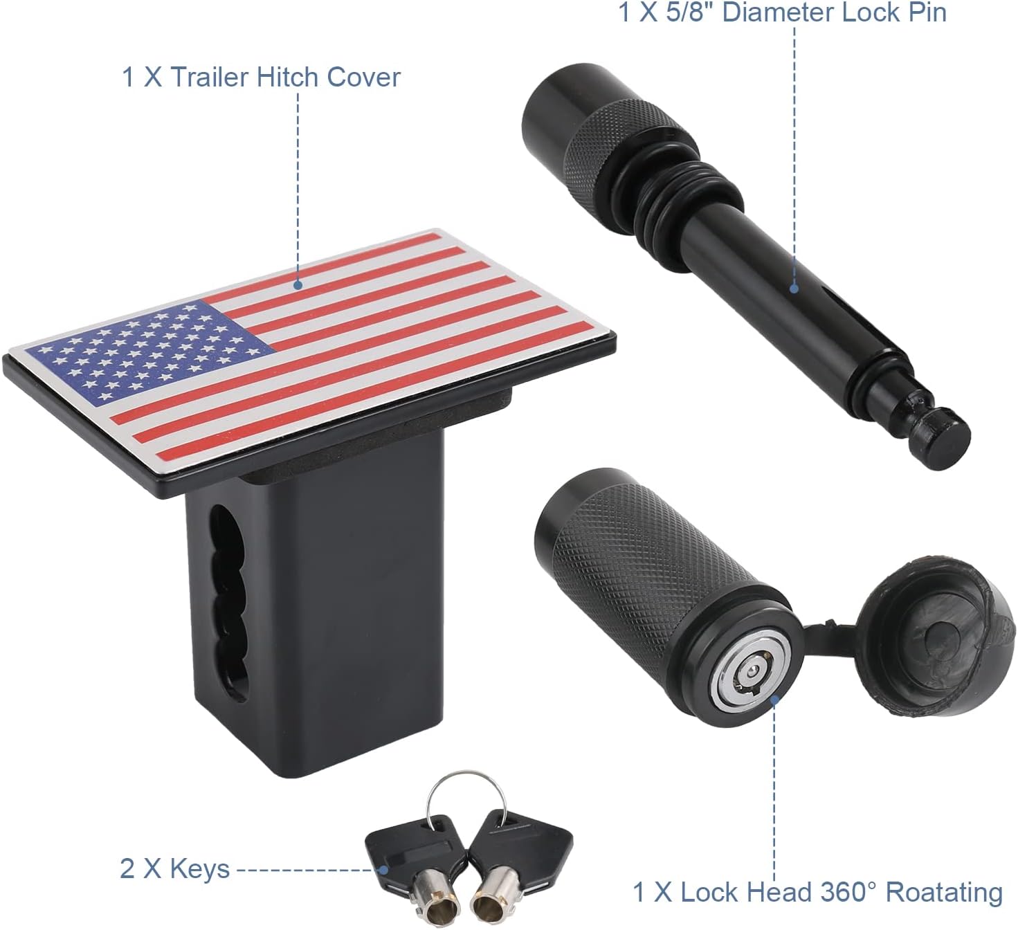 JDMSPEED American Flag Metal Trailer Hitch Cover Heavy Duty 2" Inch Tow Rear Receivers Plug Covers USA American U.S. Flag Metal Emblem Guard for Pickup Trucks Cars SUV (RED)