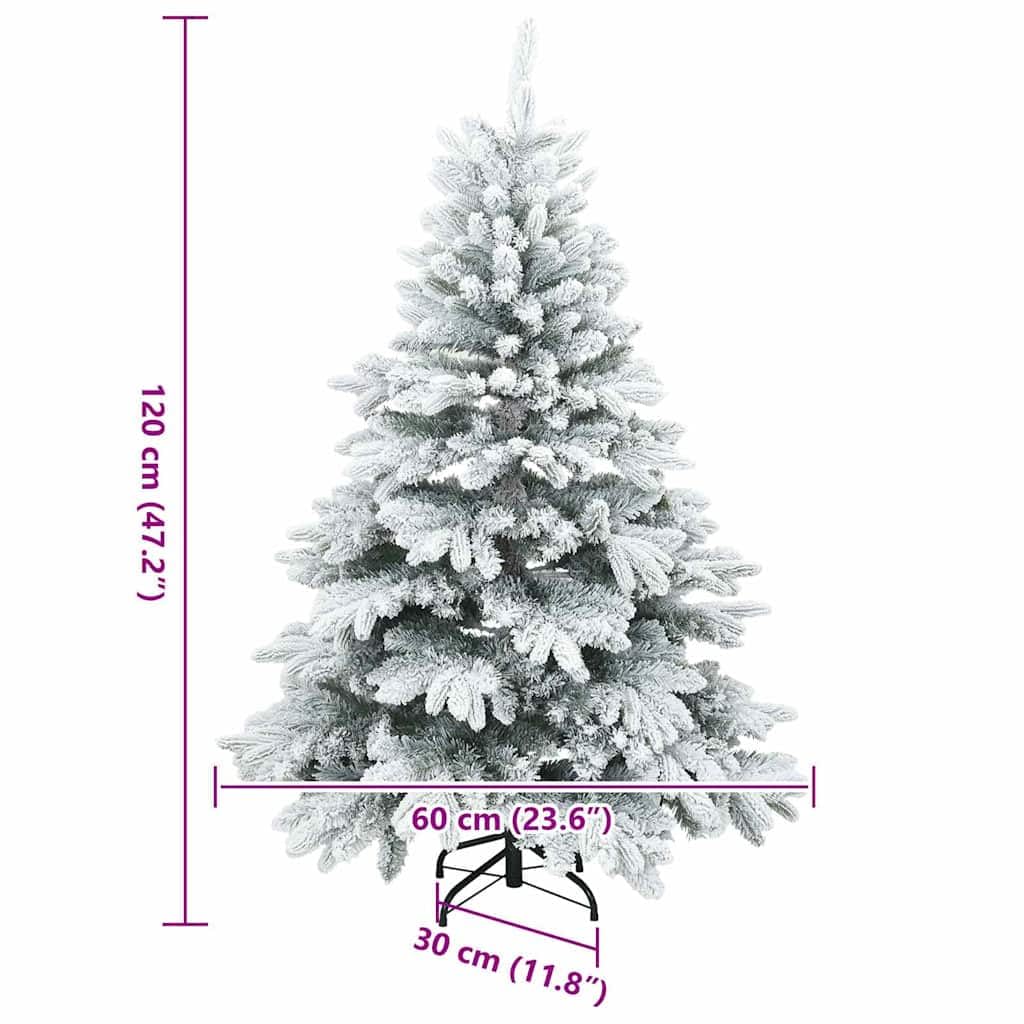Moderno árbol de Navidad artificial plegable con nieve flocado blanco, 120 cm de alto, con soporte de metal resistente, para interior y exterior protegido, fácil de montar