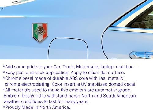 Miniatura 3 de Calcomanía 3D cromada con la bandera de México, emblema mexicano, forma de escudo de Car Chrome Decals