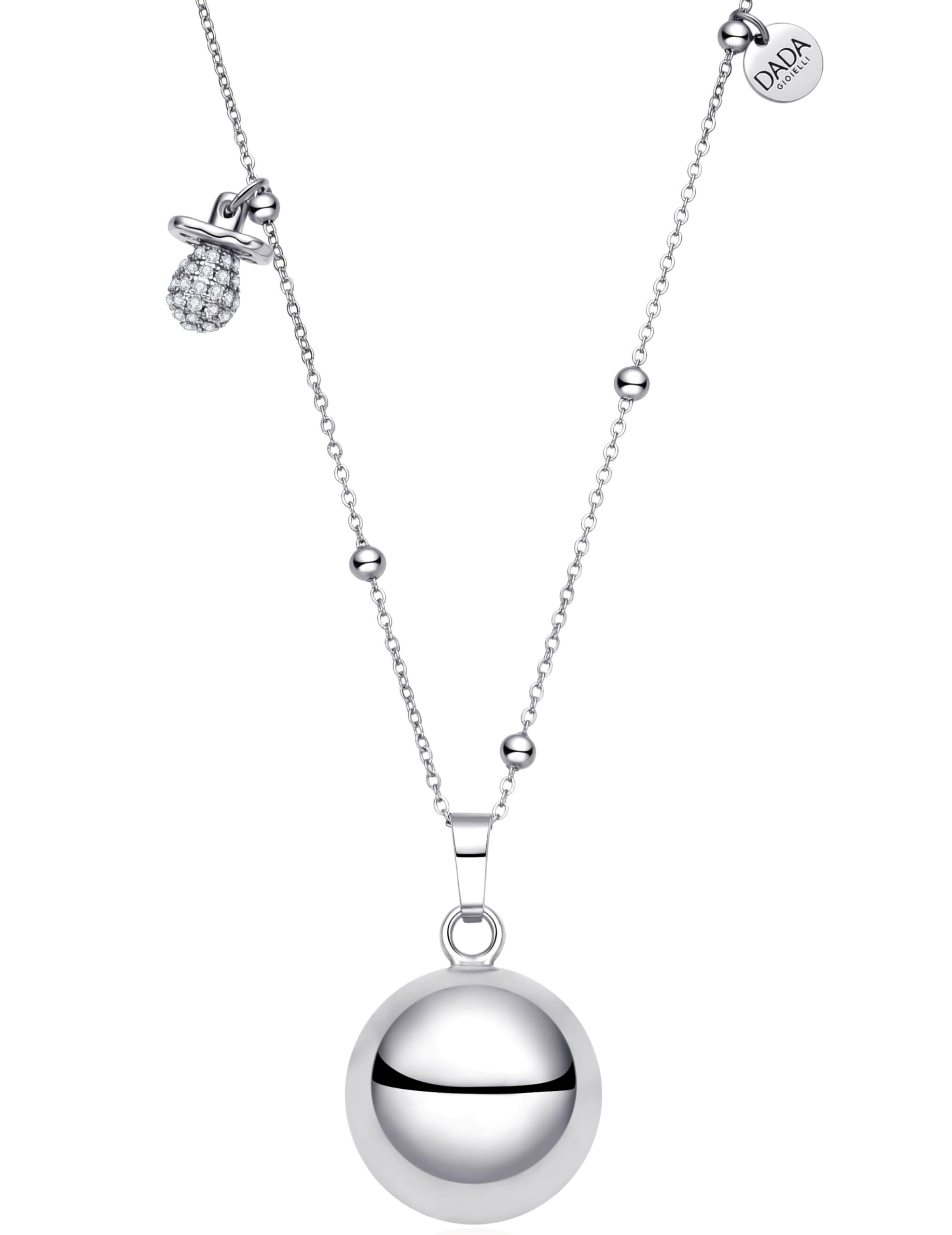 Dada Gioielli - Collar Campana Llamador Ángel Embarazo – Joya sonora Buena Suerte para mamá y bebé Piecito, Trébol, Corazón, Osito, Chupete
