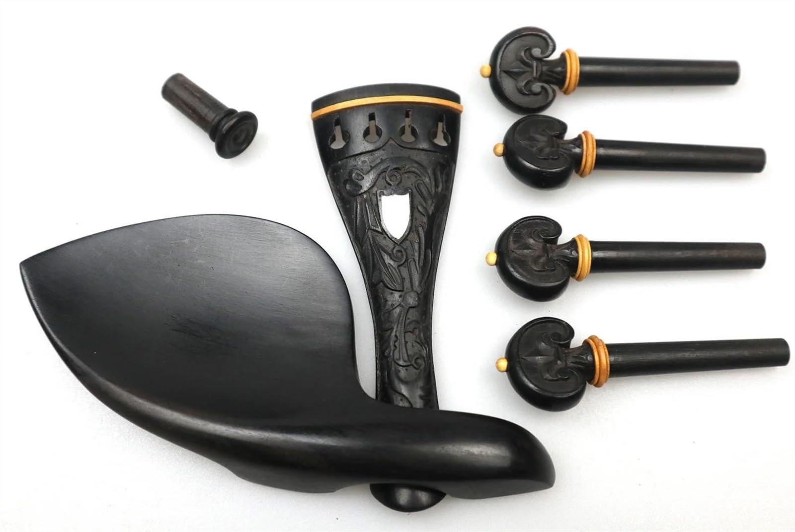 Geigeninstrument Zubehör nteil Ein Satz Gravierter Violinzubehörteile, Wirbel, Saitenhalter, Kinnhalter, Endstift, Feinstimmer, Schwanzdarmklemme (Color : Violin parts 2)