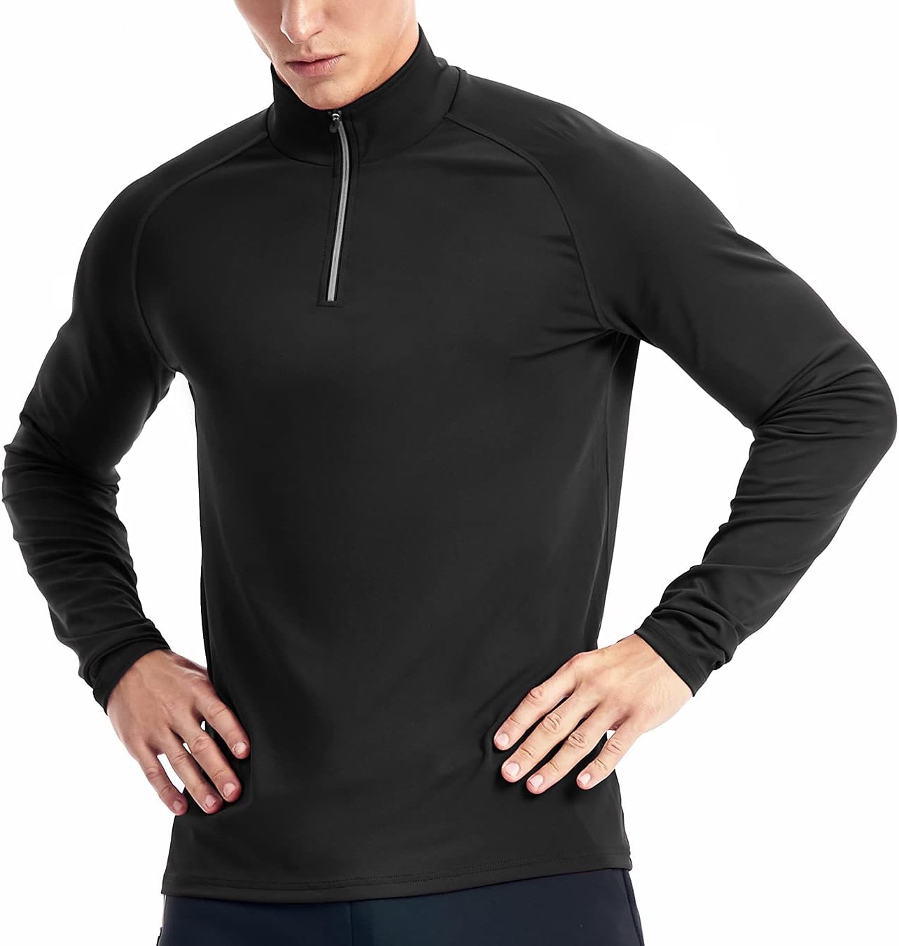 Zengjo 1/4 Zip Pullover Mens Running Shirt Long Sleeve - Image 2