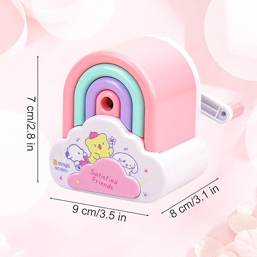 Miniatura 7 de Lindo sacapuntas Kawaii, sacapuntas pequeño de mano de dibujos animados, divertido sacapuntas manual de lápiz arcoíris para suministros de oficina