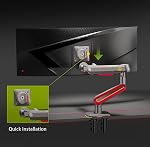 Arme de moniteur de jeu Designer pour 32 à 60 Écran de inches, chargez jusqu'à 20 kg, VESA 75/100, RGB-Light, lourd, réglable en multi angle, en aluminium premium, long bras extension rouge
