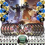 The Master Chief Birthday Party Supplies Chieftain Game Shooting Game Theme Birthday Party Decorations Set Banner Cake Topper Balloons Party Decorations for Kids