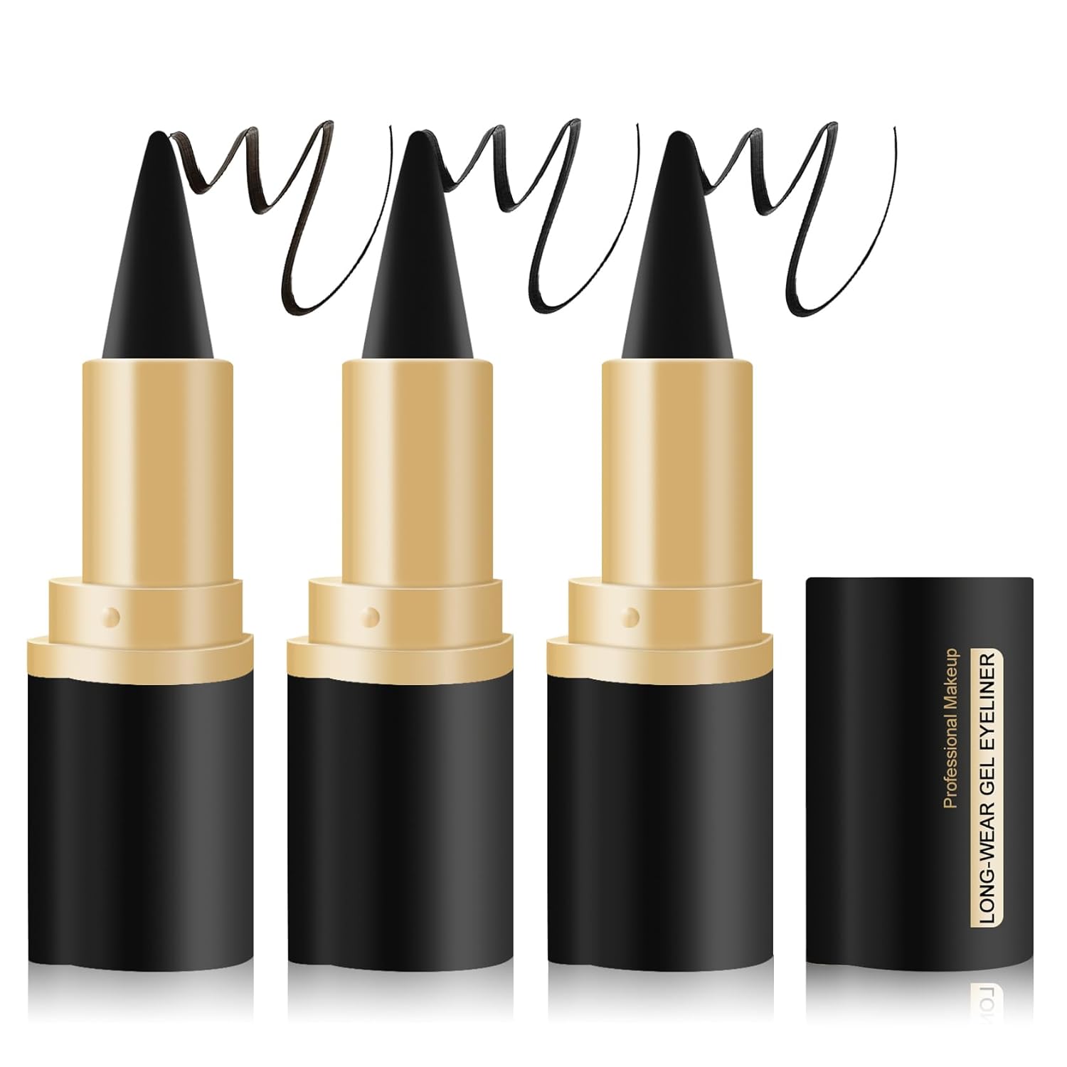 3PCS Black Gel Eyeliner Pencil Set Eyeliner Waterproof Smudge Proof Black Eyeliner Cream Stick for Halloween Goth Makeup,Eye Liner Black Eyeshadow Stick,Delineador De Ojos Contra El Agua