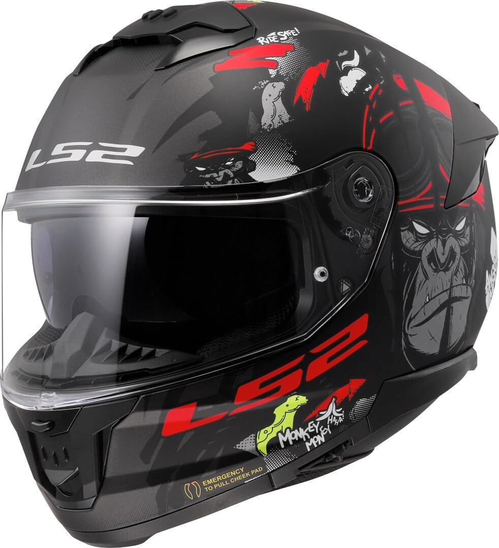 LS2, Casco Moto Integrale STREAM II ANGRY MONKEY Matt Black Red, S