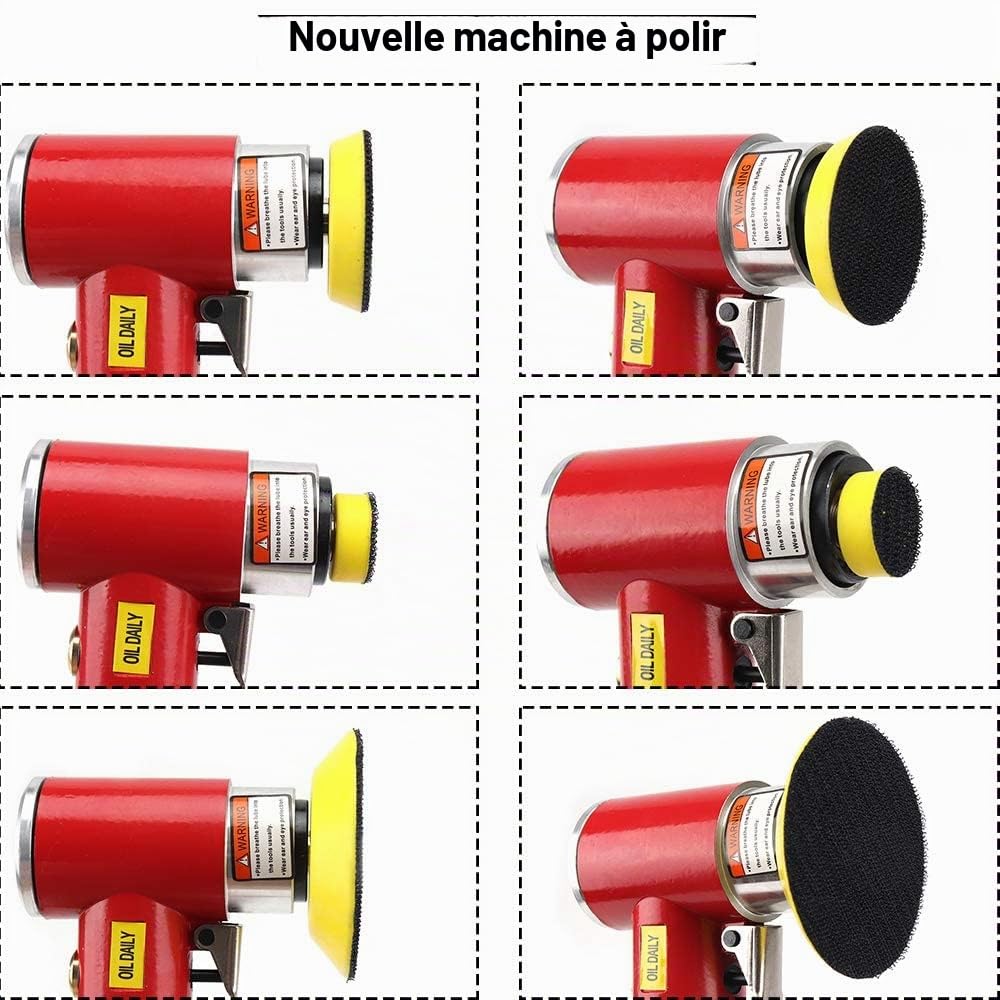 SI FANG Mini Ponceuse Excentrique Pneumatique à Air Comprimé 48Pcs avec Disques 25mm/50mm/75mm, Ponceuse Orbitale, Polisseuse Carrosserie Complète avec Accessoires