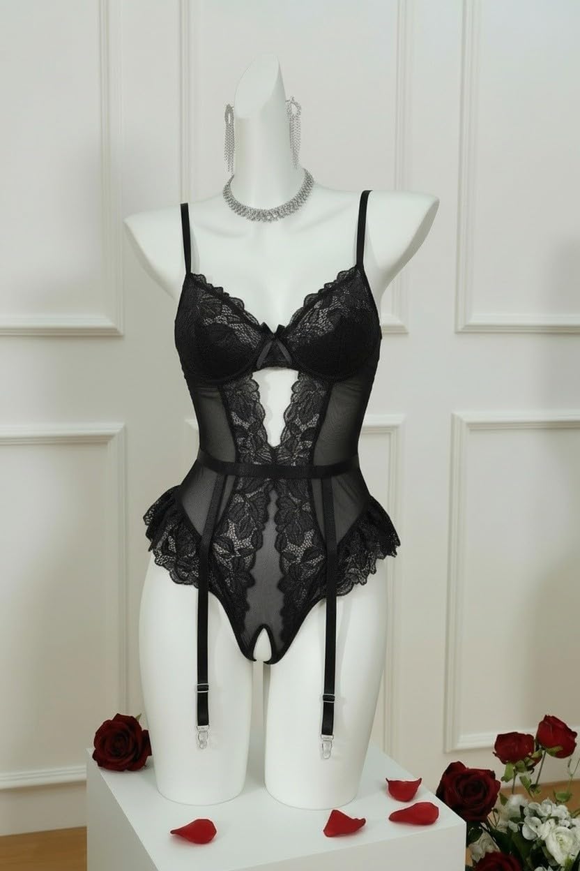 Avidlove Lingerie for Women Mesh Lace Bodysuit Sexy Wireless Garter Lingerie Set Teddy Lingerie(No Stockings) - Image 2