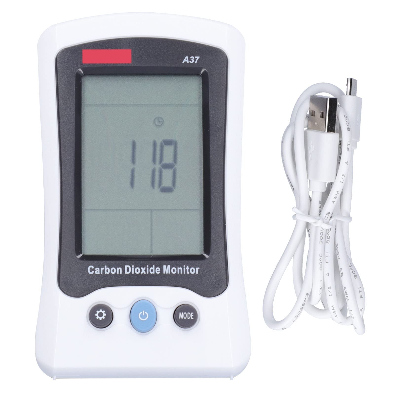 A37 Kohlendioxid-Detektor, CO2-Monitor mit NDIR-Sensor, 400 Bis 5000 Ppm, LCD-Display, Temperatur- und Luftfeuchtigkeitsalarm für das Gewächshauslabor Im Home Office