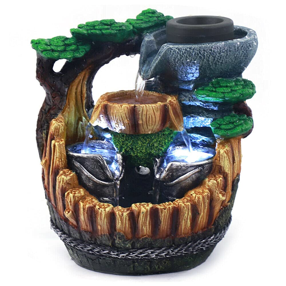 LED Gartenbrunnen Terrasse Zier Spring Kaskadenbrunnen Wasserspiel Steinoptik Ornament Feng Shui Zen Brunnen 21x13x25cm