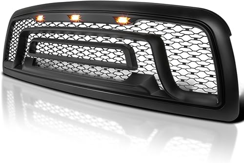Spec-D Tuning Parrilla de parachoques delantero negro mate con luces LED ámbar compatible con Dodge Ram 1500 2009-2012