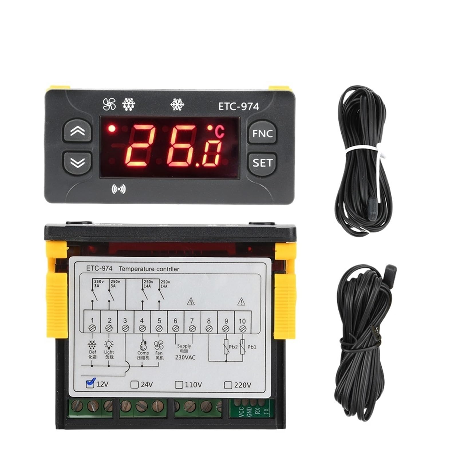 Nxvodcfys Dc 12V Etc-974 Temperature Controller Refrigerator Defrosting Heating Control Thermoregulator With Dual Ntc Sensor 12V 24V 110V 220V(Dc 12V)