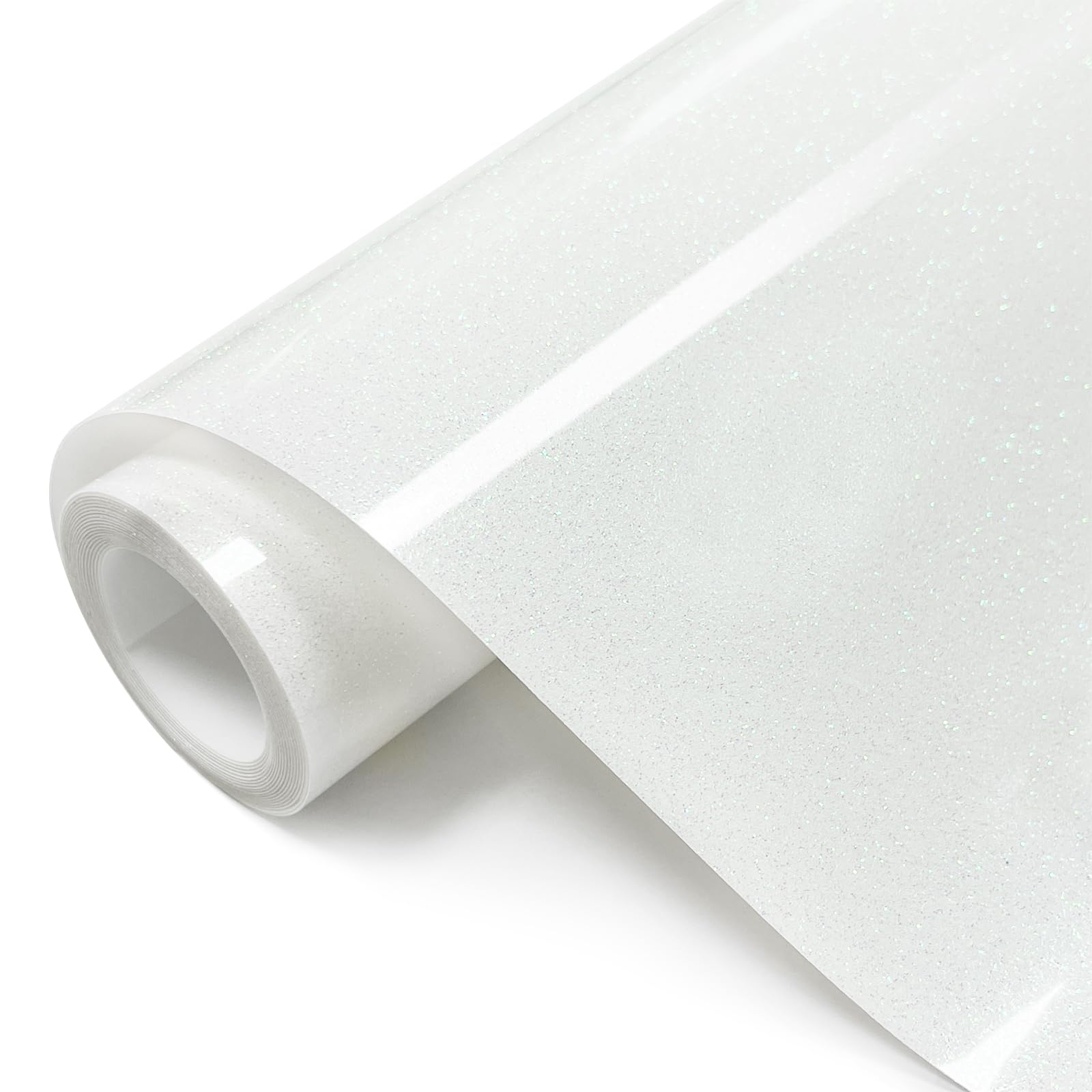SCZENQI White Glitter HTV Transfer Vinyl Roll - 12" x 8ft. White Glitter Iron on Vinyl for DIY T-Shirts, Cricut Glitter HTV Heat Transfer Vinyl for All Cutting Machines, Easy to Cut & Weed (8FT)