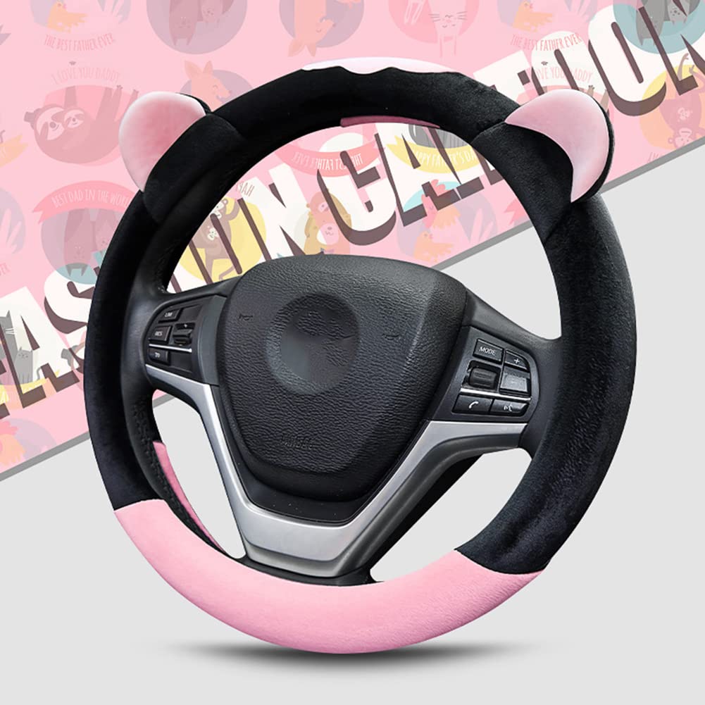 Dotesy Set Coprivolante Auto Con Orecchie Di Gatto E Sottobicchieri: Accessori Auto Simpatici E Antiscivolo, Pelle Morbida, Diametro 38 Cm