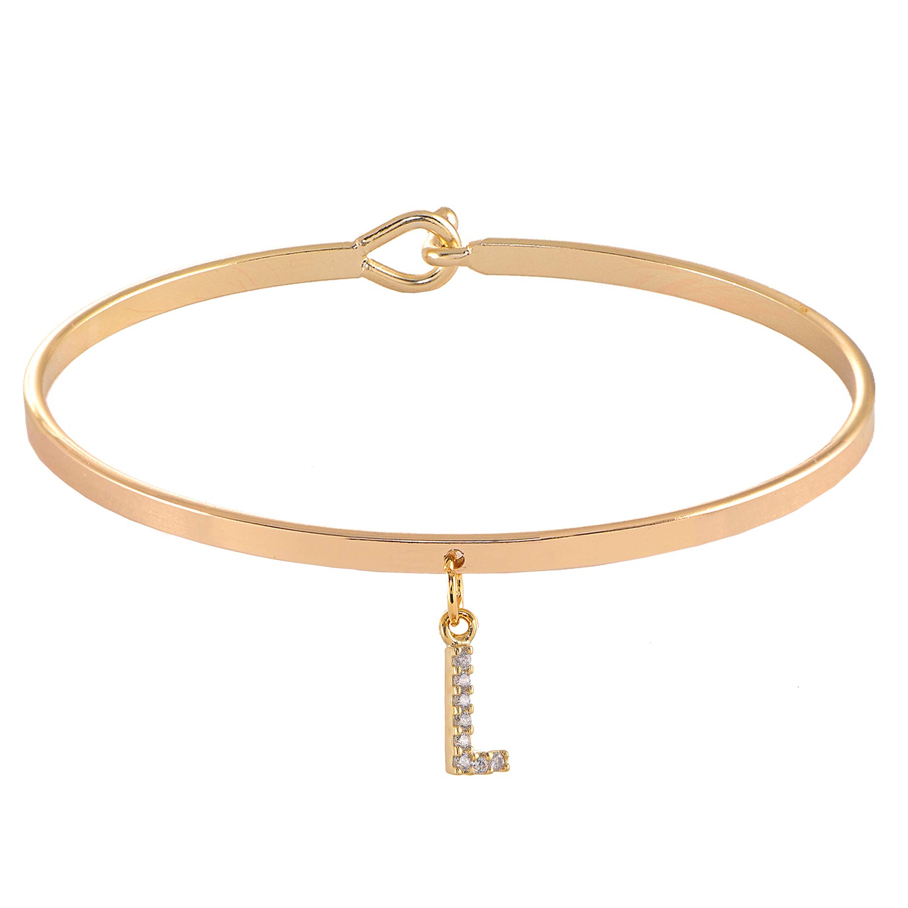 Spinningdaisy Dangling Crystal Initial Charm Cuff Bracelet (L Gold)