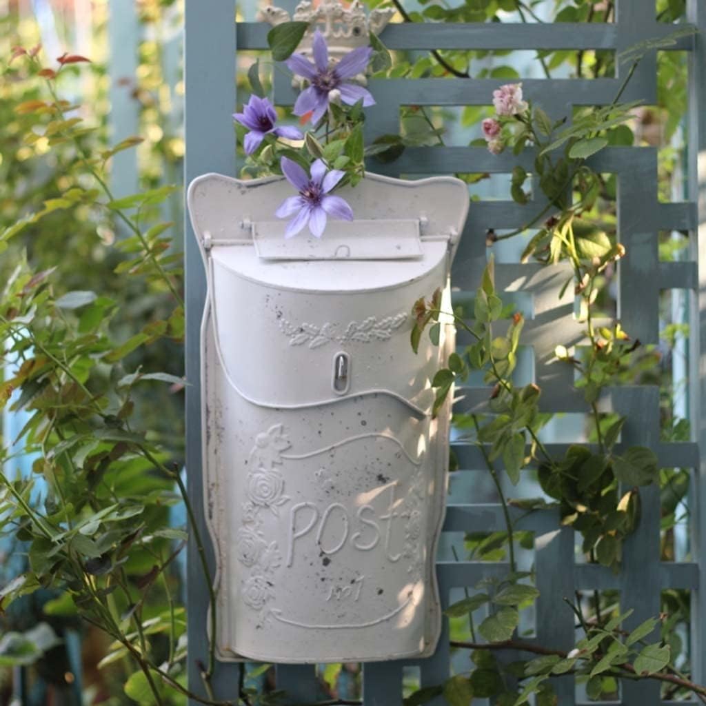 Generic European Iron Art Used Mailbox Garden Mailbox Home Suggestion Box Accessories Door Storage Box Decoration(White)