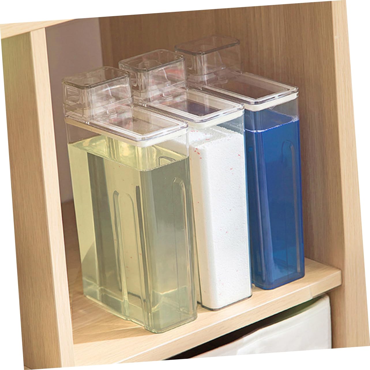 Dispensatore per Detersivo per Bucato 2 Pezzi in Pet Coperchio, Contenitori Trasparenti per Lavanderia, Volume Ridotto e Riutilizzabili
