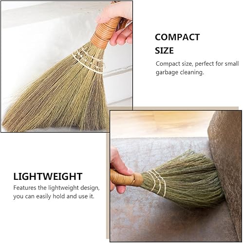 Miniatura 4 de USHOBE 2 piezas de césped natural asiático plumero batidor escoba recogedor cepillo de madera hecho a mano tailandés barredora suave escoba escoba