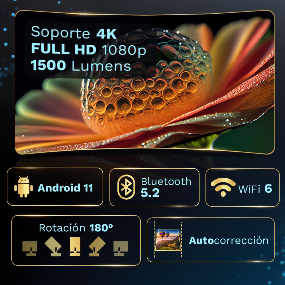[App Integrada] 2026 Actualizado Proyector Portátil 1920x1080P 4K Soporte Dual Control WiFi 6 BT5.4 180° Rotacion Compatible con HDMI/TV Stick/USB/Laptop, Blanco | HDMI + Bolsa Transporte Incluido