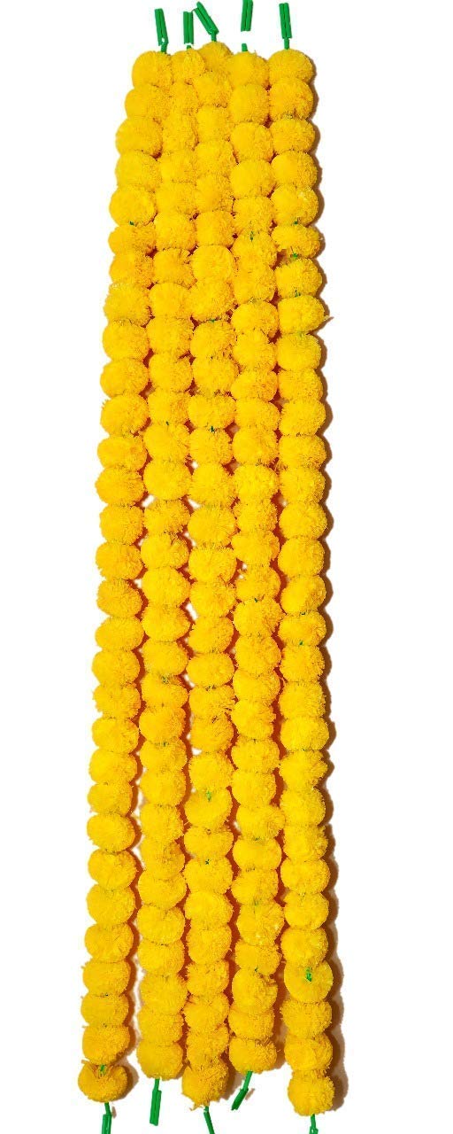 DRIGHT Artificial Marigold Flowers String for Indian Weddings, Party Backdrops, Wall Decor, Door Entrance Theme and Home Decoration, Festivals, Diwali (Pack of 10pcs) (Yellow)
