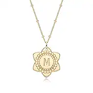 MYEARS Women Initial Necklaces Gold Lily May Flower Pendant 14K Gold Plated Simple Dainty Satellite Chain Everyday Trendy Jewelry Letter A-Z