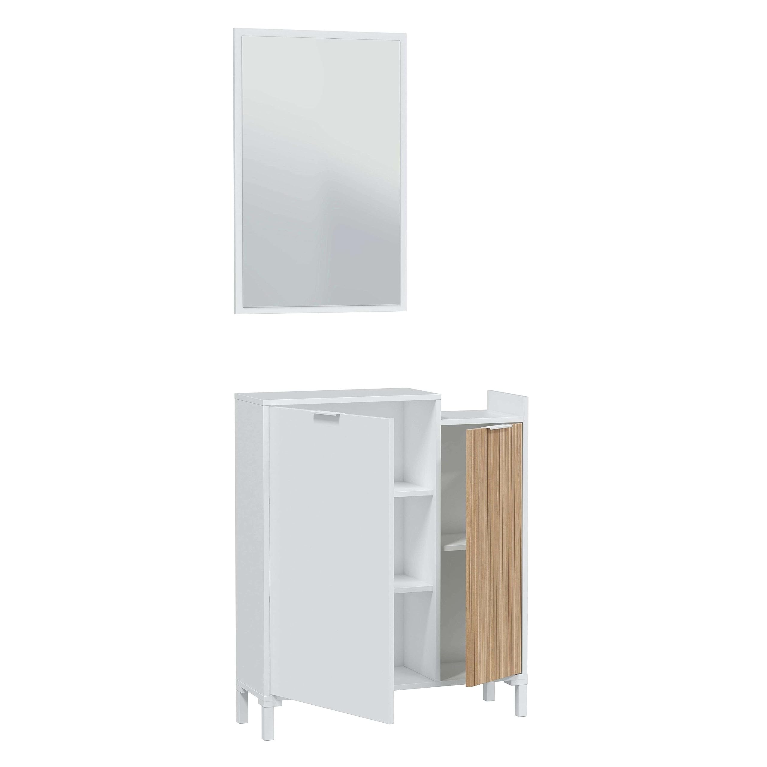 Habitdesign Mueble Recibidor para Entrada con Espejo Ethna Blanco Artik Y Natur Diseño Moderno 77x24Cm