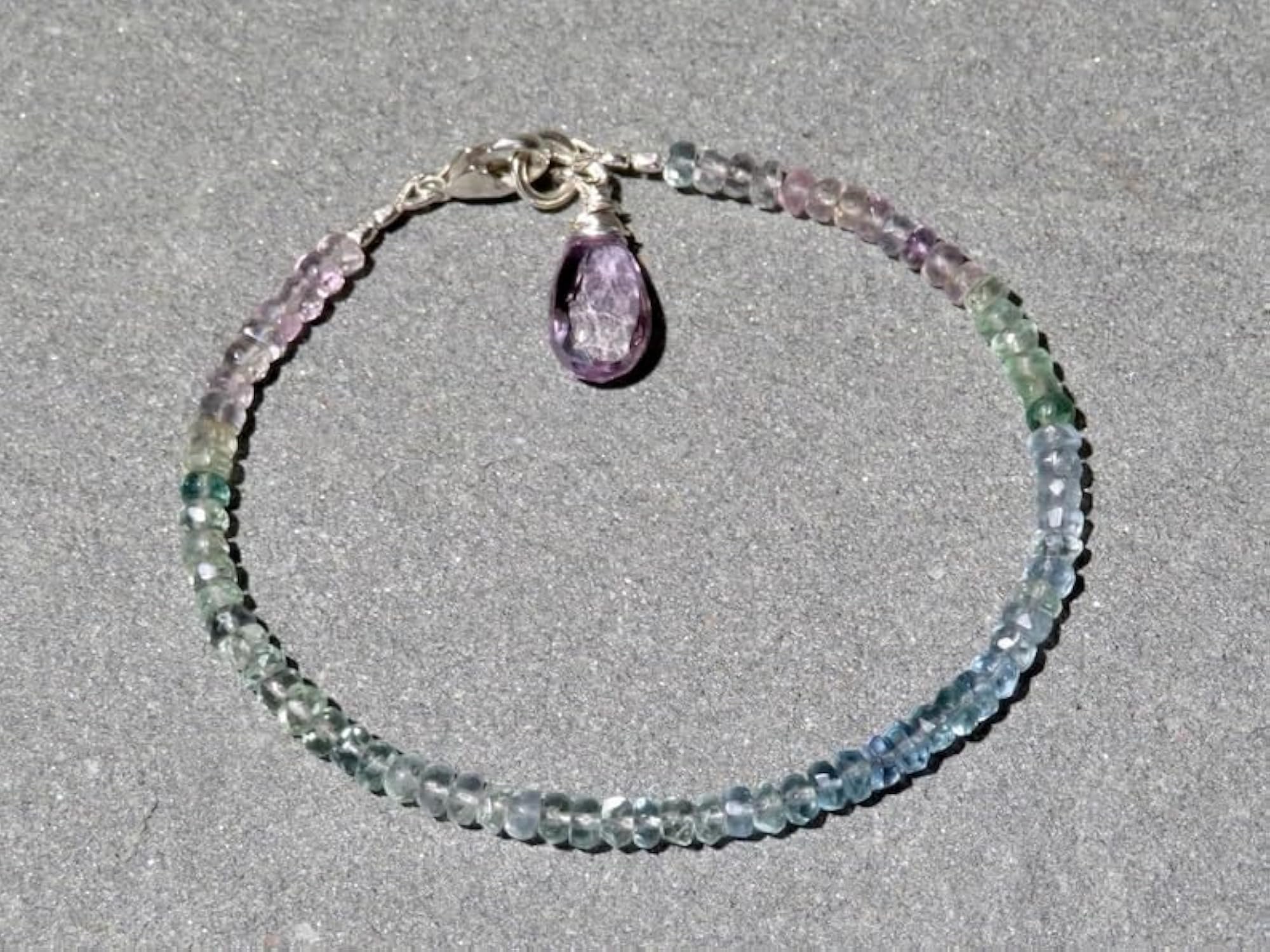 Fluorite Rondelle Beaded Bracelet, Adjustable Link with Silver Lock