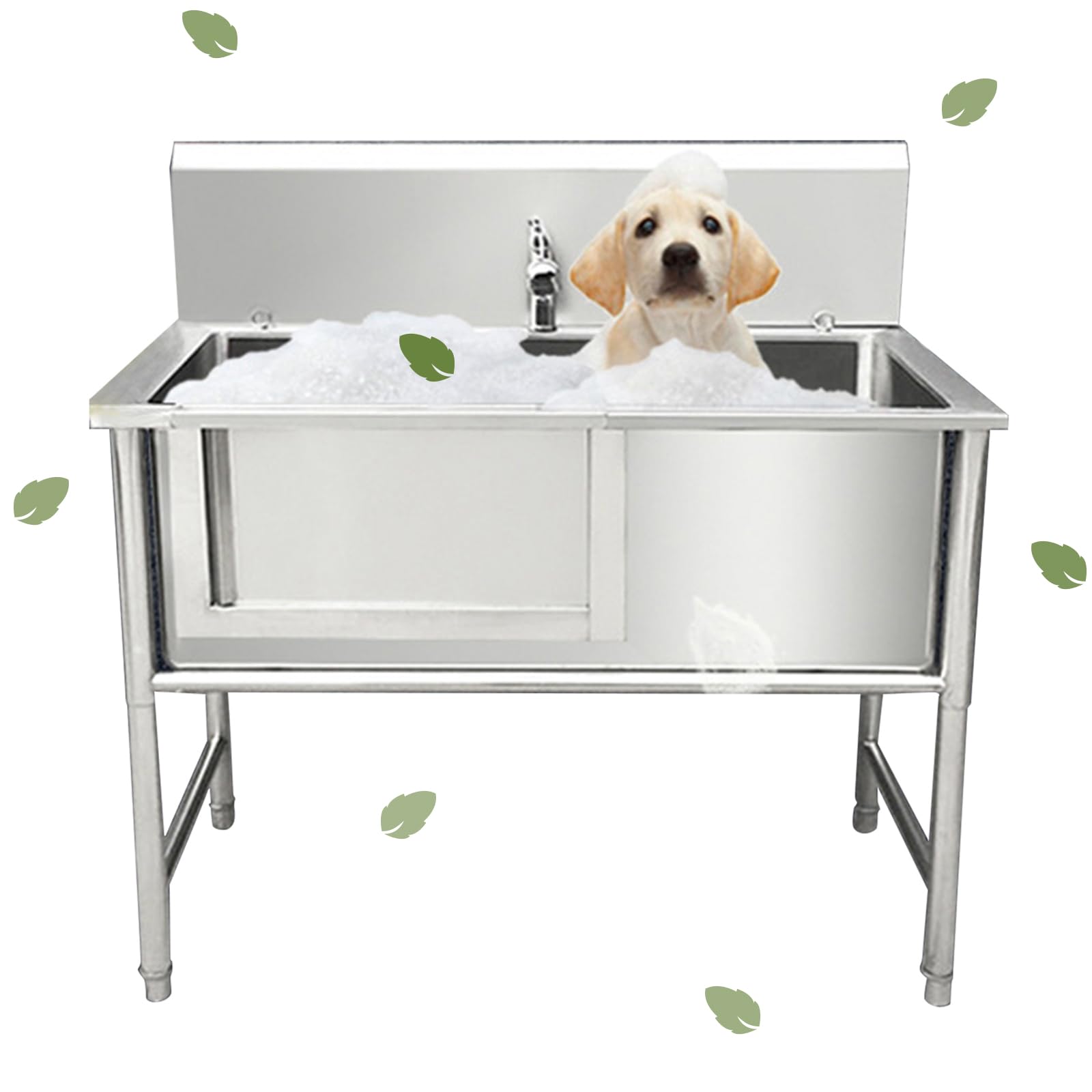Vasca per toelettatura Cani, vasche da Bagno Professionali per Cani con Porta Scorrevole, Stazione di Lavaggio per Animali Domestici in Acciaio inossidabi,47in/120cm