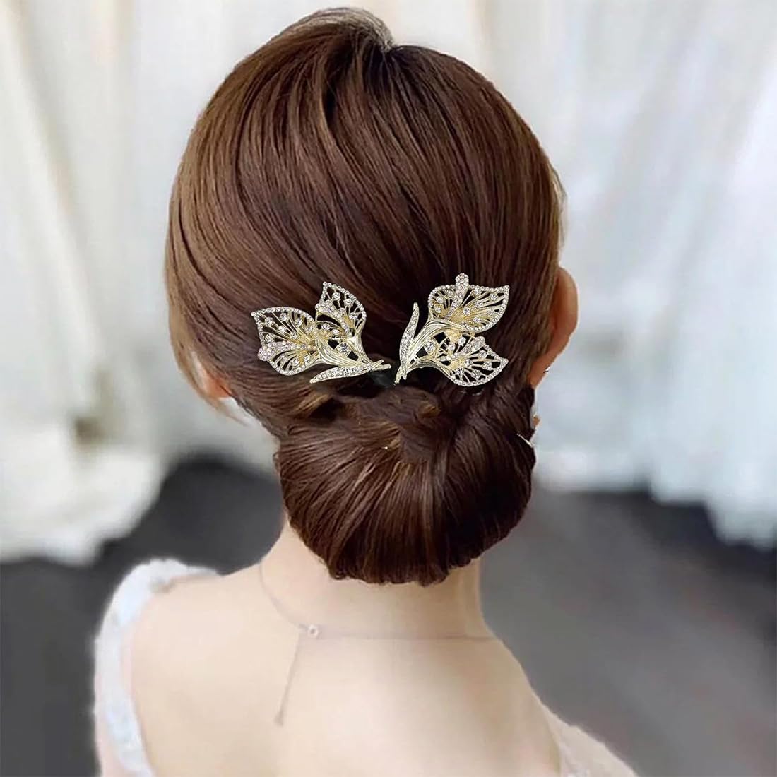 2 Piezas Gomas para el Pelo Moño Donut Herramienta de Rosquilla Giratoria, Accesorios para el Cabello de Diamantes Imitación