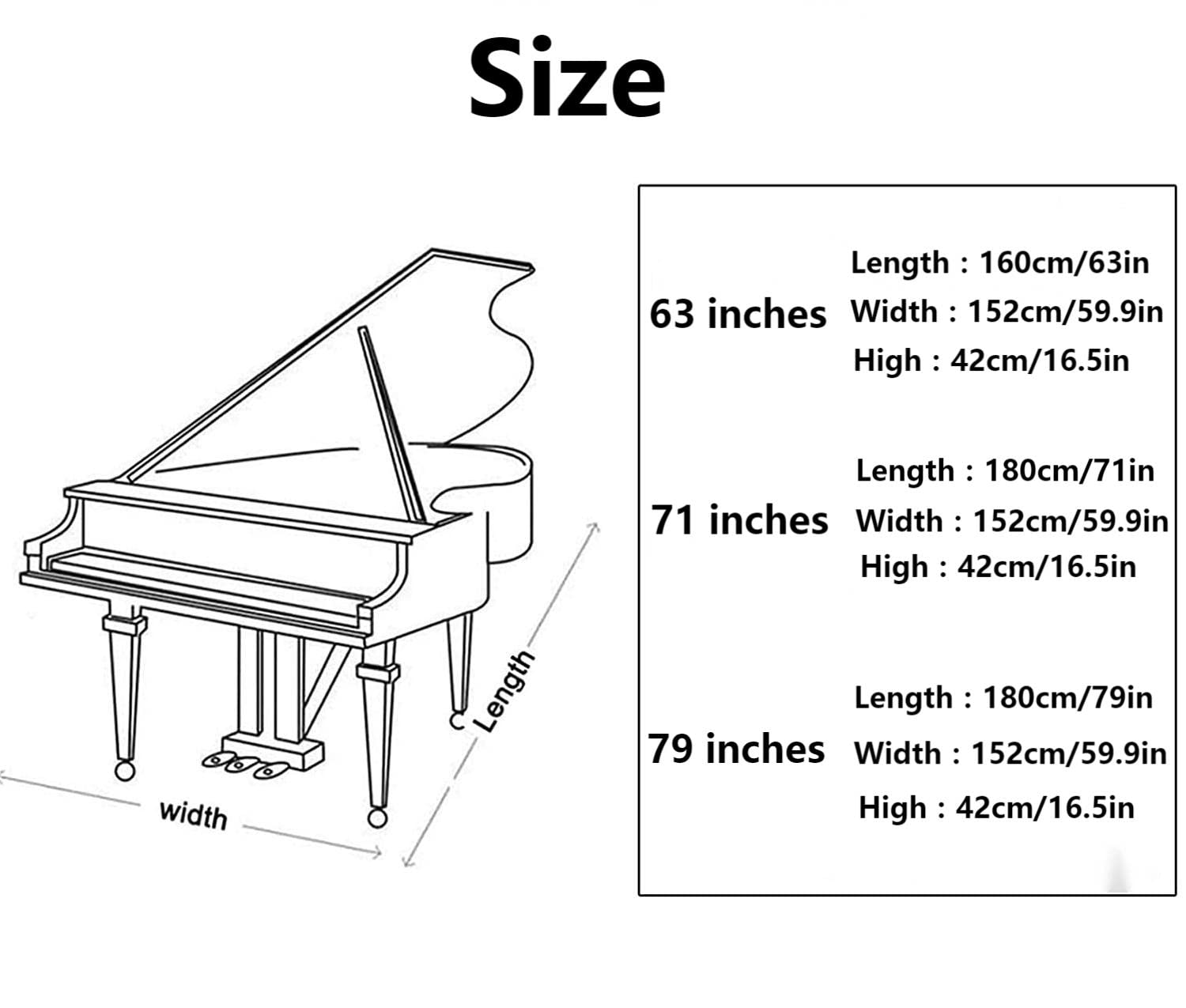 Copertura per pianoforte a coda impermeabile e umidità, doppia copertura antipolvere in pelle, antipolvere, antigraffio, copertura per pianoforte a coda (160 cm)