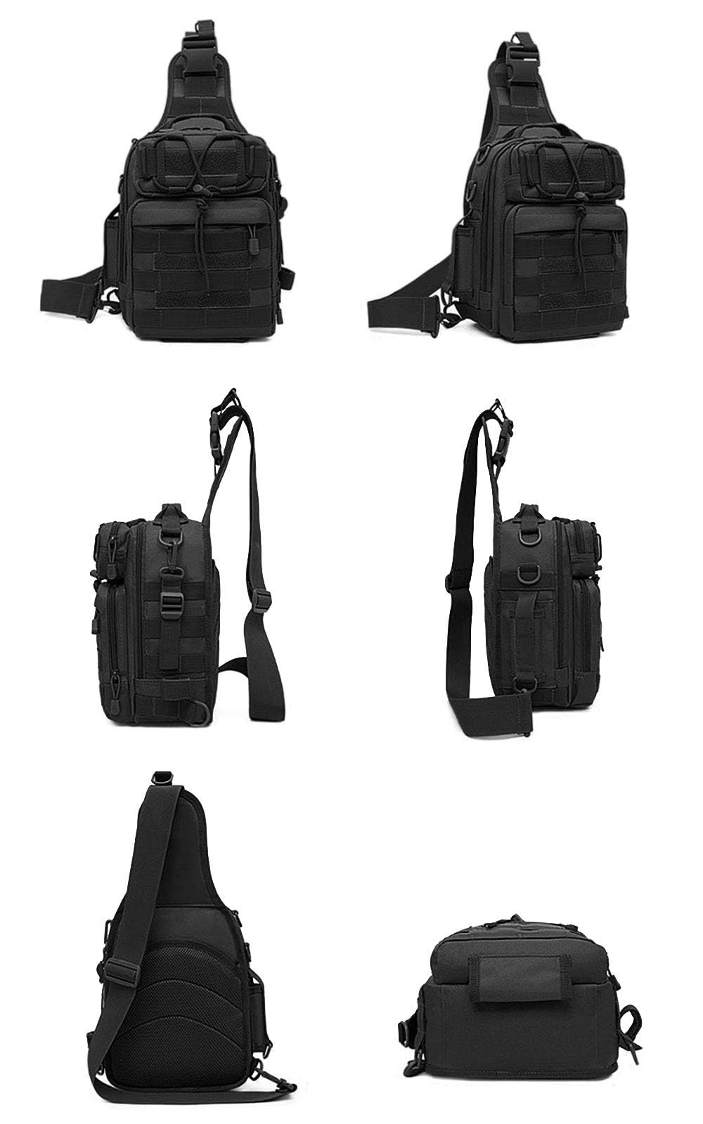 HUNTVP Taktisch Schultertasche Militär Brusttasche Wasserdicht Sling Rucksack Crossbody Bag Multifunktion mit Verstellbar Schultergurt für Sport Angeln Outdoor, Schwarz