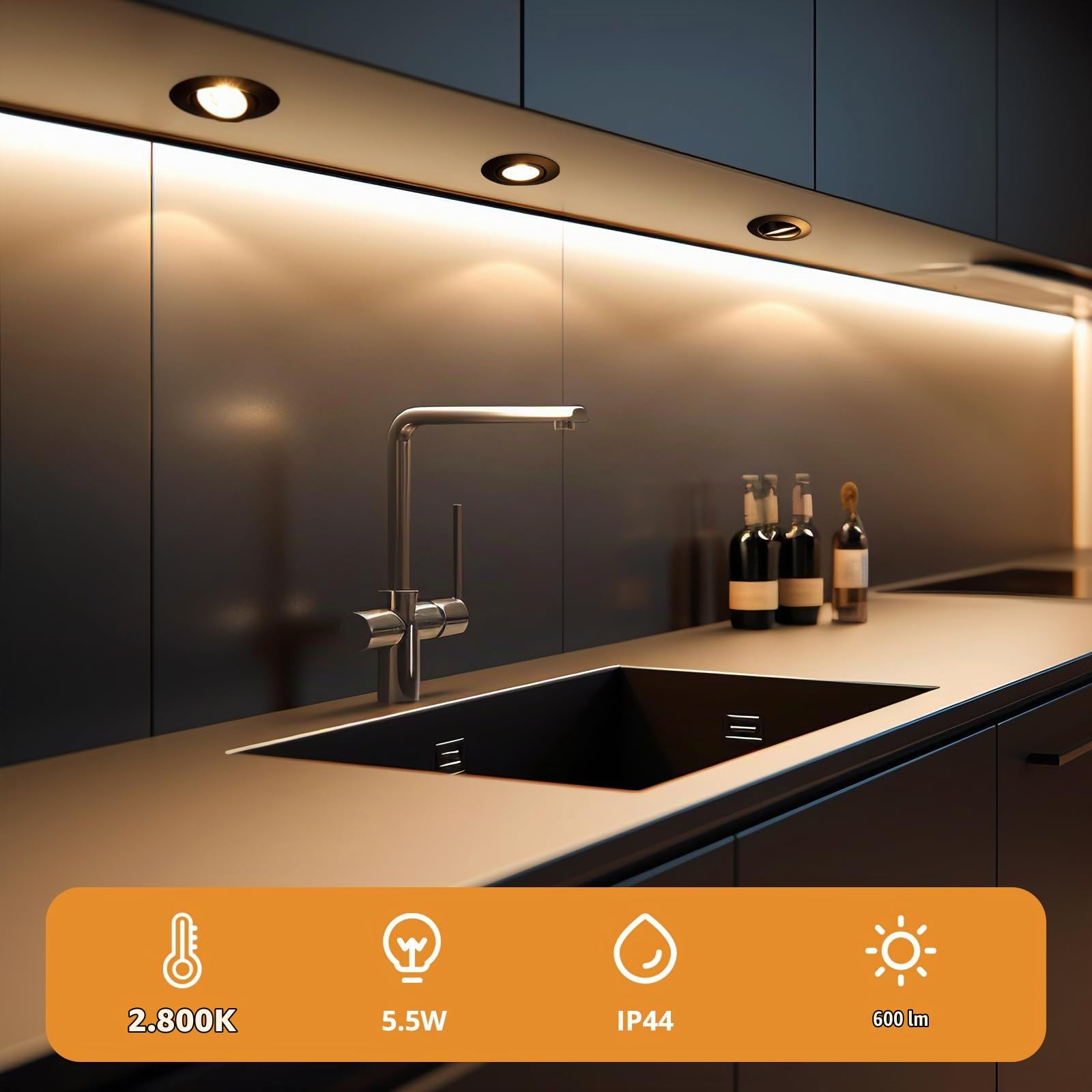 wowatt 10x Faretti Led da Incasso per Cartongesso Nero 5.5W Dimmerabili | 2800K Luce Calda 600LM Luci da Soffitto Interno IP44, Metallo Faretto led incasso Ultrasottili, Faretti Foro 68mm para Bagno