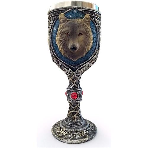 Tvoip Horrible Resin Stainless Steel Skull Goblet Retro Claw Wine Glass Gothic Cocktail Glasses Wolf Whiskey Cup Party Bar Drinkware (Wolf Head)