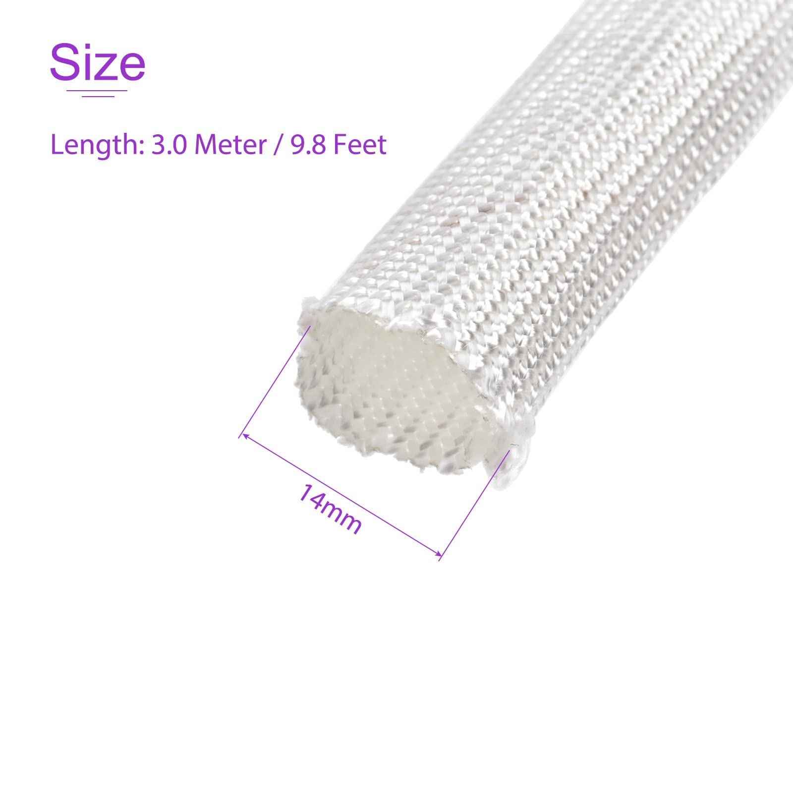 DMiotech 1Pcs 3m-14mm White Fiberglass High Temperature Sleeving Insulation Tubing for Cable Protection, 3m×14mm - Image 3