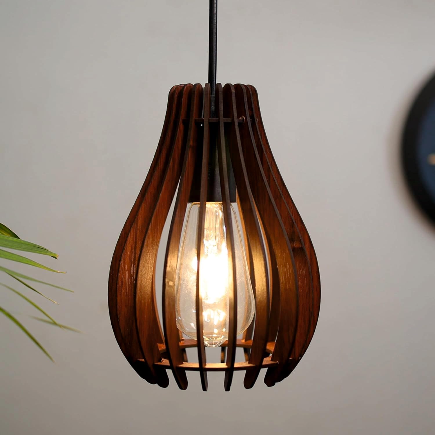 N.K.Enterprises Modern Wooden Ceiling Hanging lamp for Home Decoration, Use for Living Room, Office, Industrial, Outdoor Balcony, Brown, Teardrop Cage Design, Warm Ambient Lighting (Without Blub)-image-25