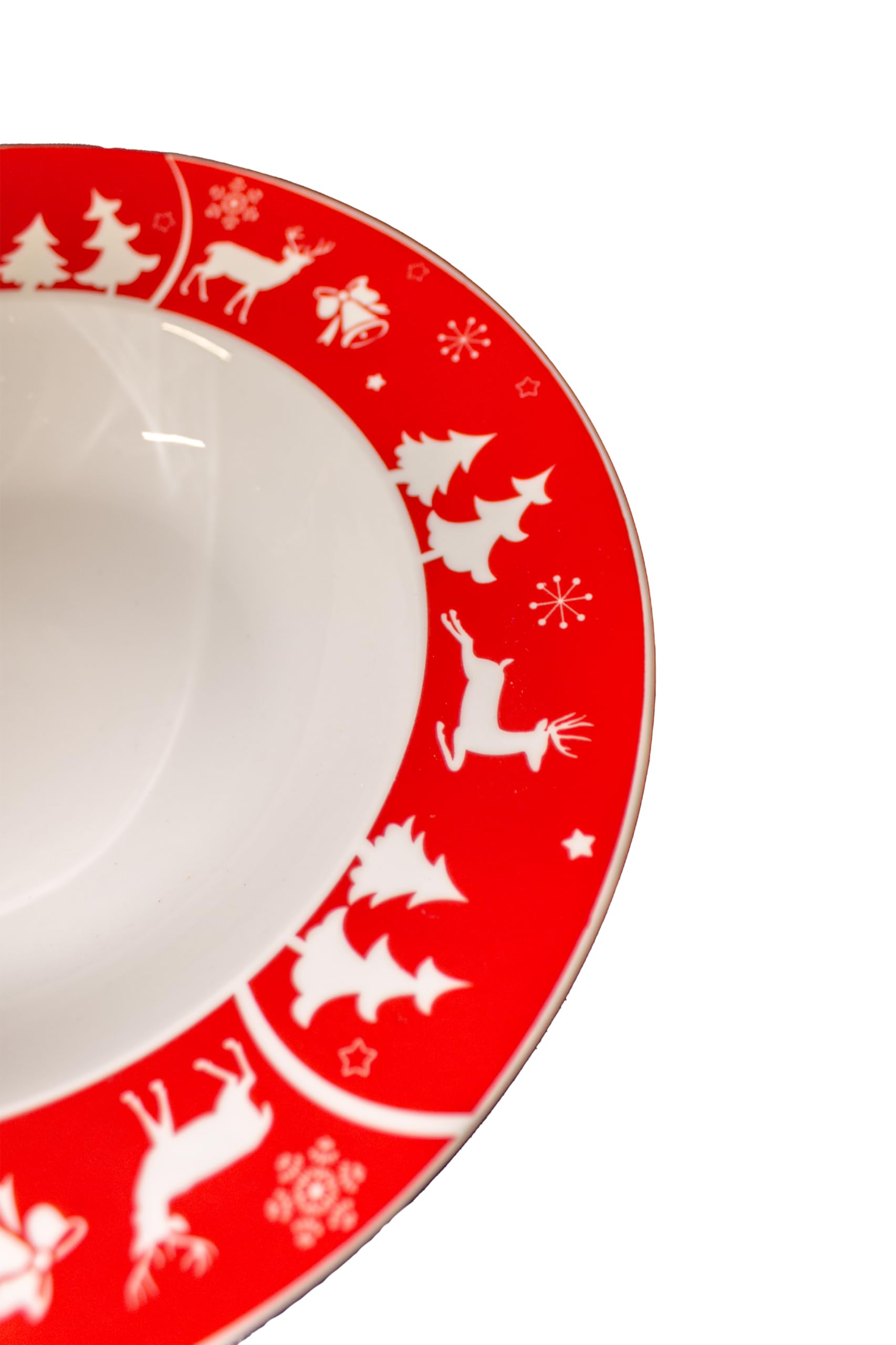 Lot de 48 Assiettes et Verres de Noël | 36 Assiettes en Porcelaine et 12 Verres pour 12 Personnes | Motif Père Noël, Guirlande, Paysage, Renne et Arbre